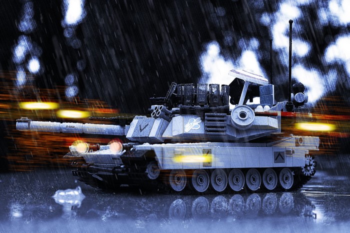 Lego M1 Abrams tank in the rain
