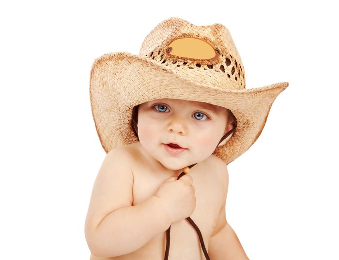 Baby wearing a straw cowboy hat
