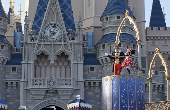 Mickey and Minnie Mouse at Cinderella Castle in Florida