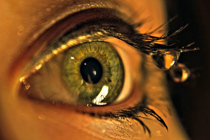 Extreme Close-up of a Green Eye with Water Drops