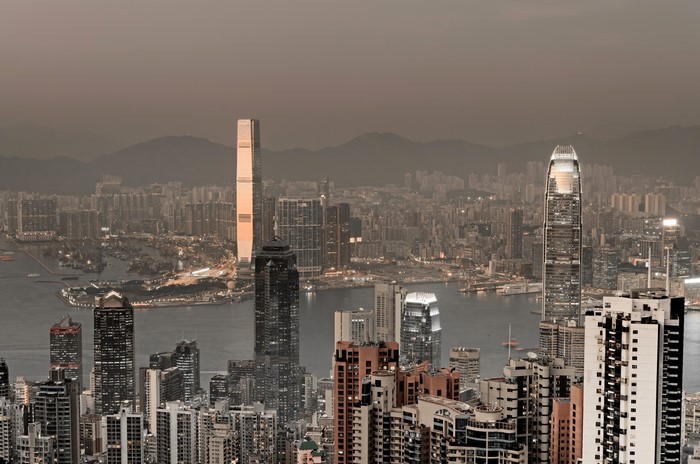 Hong Kong skyline with skyscrapers and Victoria Harbour