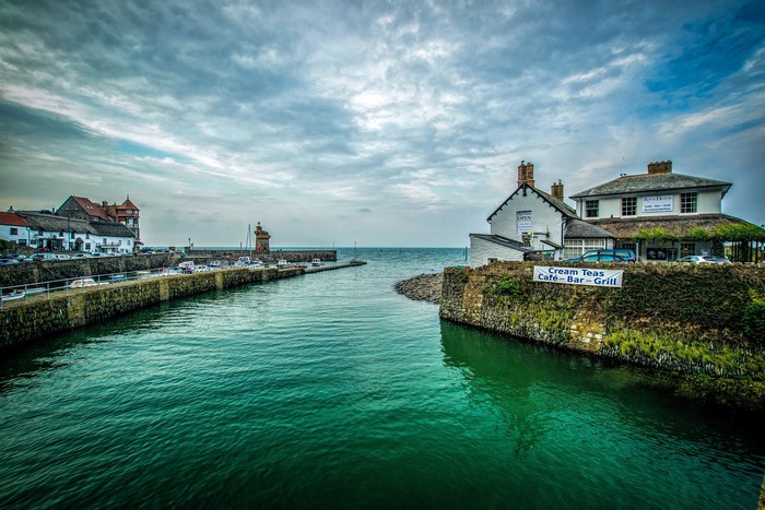 Lynmouth Harbour with Lighthouse and Buildings