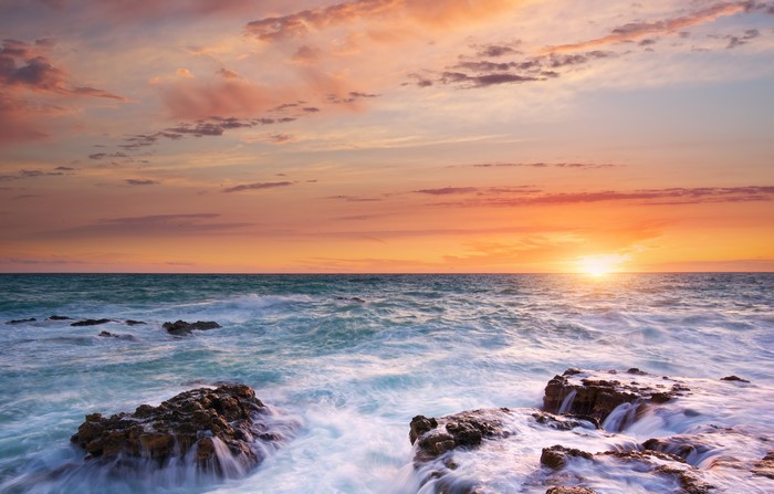 4K Sea Sunset with Rocks and Clouds