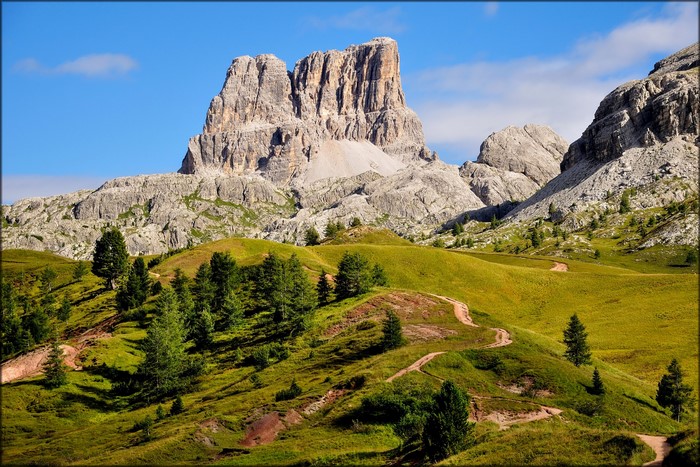 Mount Averau Dolomites Italy Grasslands Trees Crag
