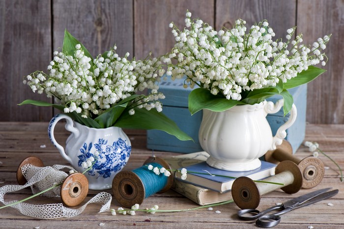 Still-life with Lilies of the Valley in Vases