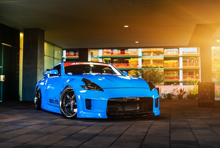 4K Light Blue Nissan 370Z Front View