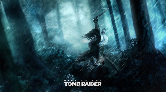 Lara Croft from Rise of the Tomb Raider in a forest