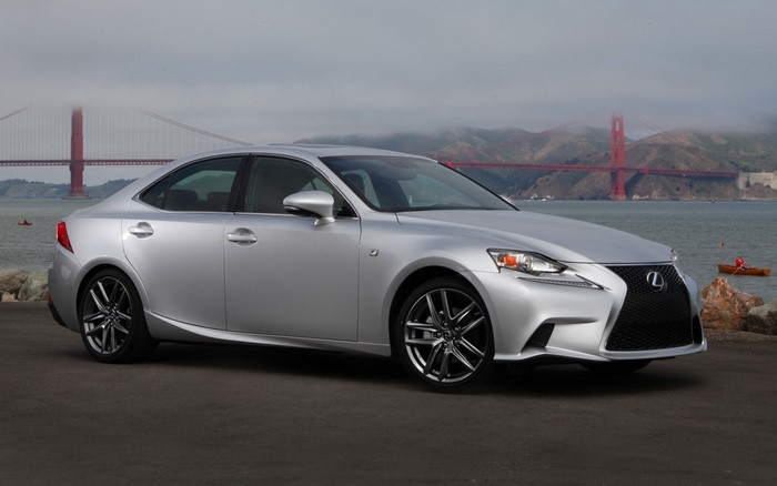 Silver Lexus IS 350 F-Sport by Golden Gate Bridge