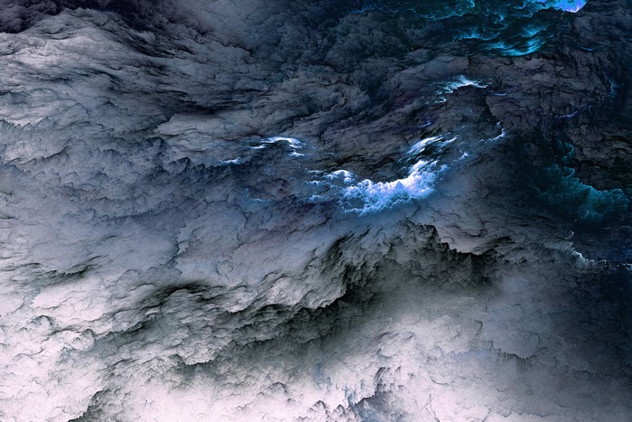 Abstract fractal clouds with blue light