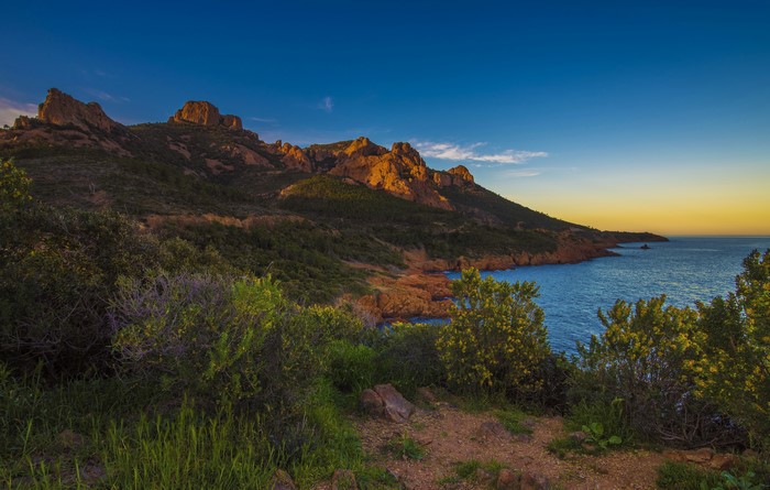 French Riviera Coastline with Mountains and Sea