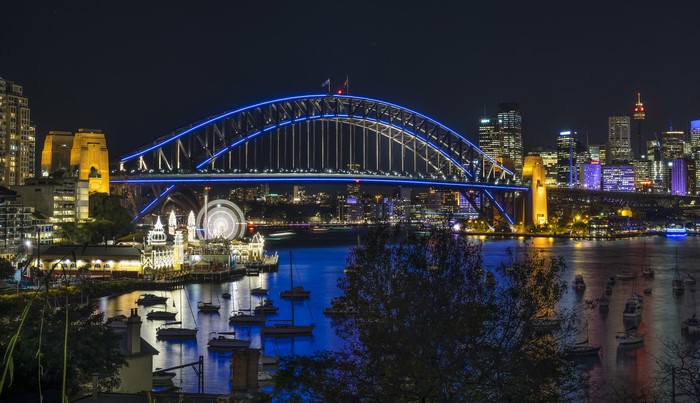 Sydney Harbour Bridge and skyline at night