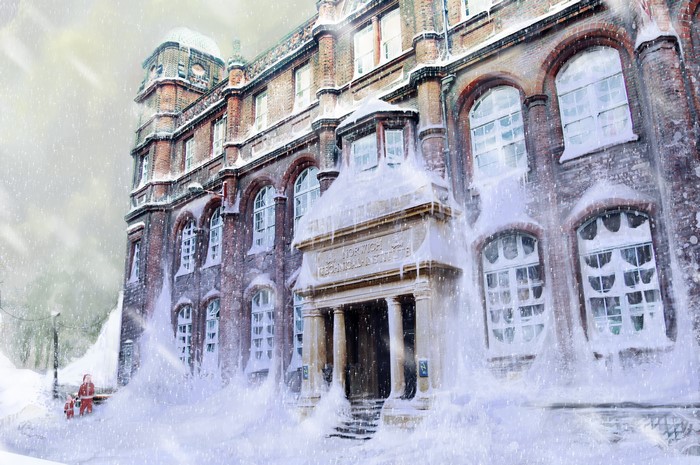 Norwich Technical Institute in a snowstorm