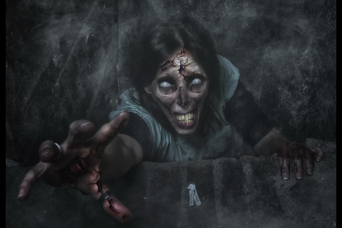 Zombie reaching out with bloody hands