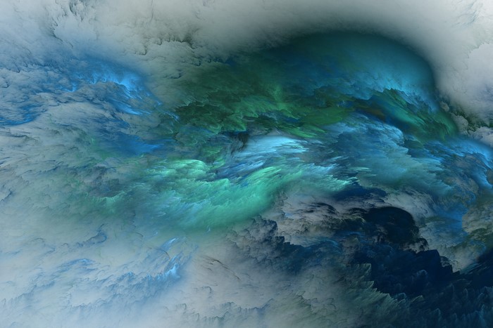 Abstract fractal clouds in blue and green