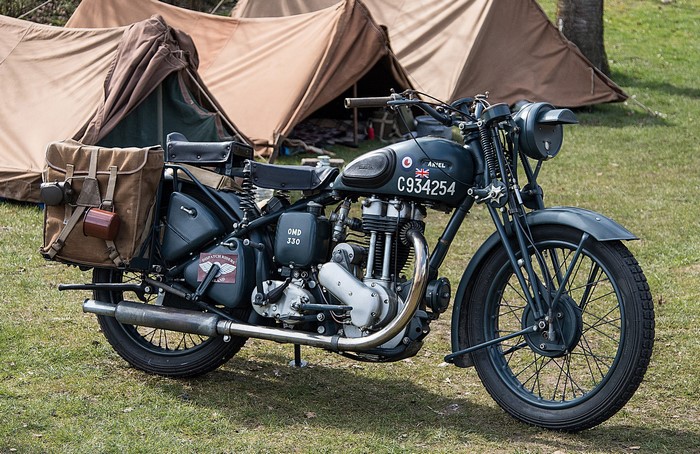 Ariel W/NG motorcycle with military tents