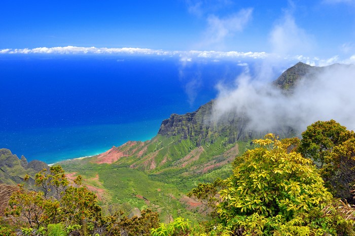 4K view of Na Pali Coast mountains and ocean