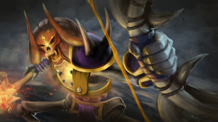 Clinkz from DOTA 2 with fiery skull and horns