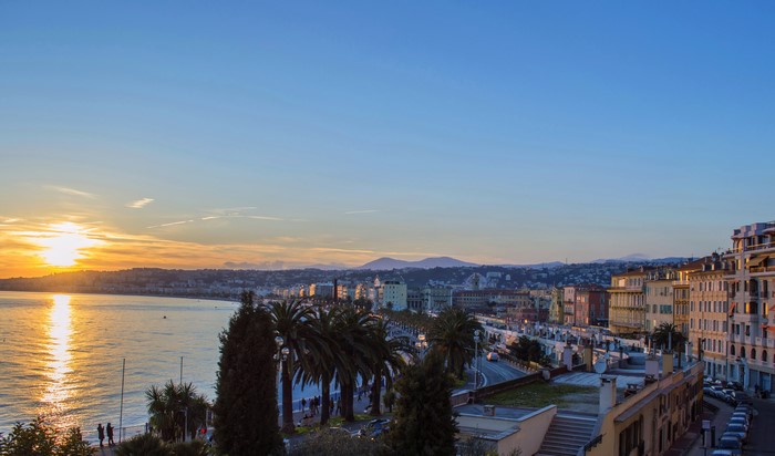 Sunset over the coast of Nice, France