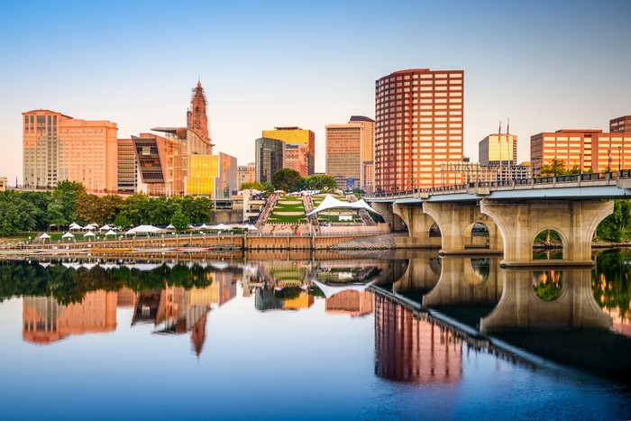 Hartford Connecticut Skyline and Bridge over River