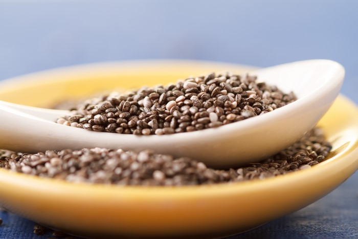 Chia seeds in a spoon and bowl