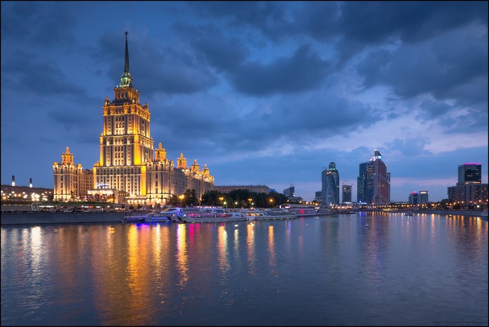 Hotel Radisson Royal, Moscow, Russia, River at Dusk