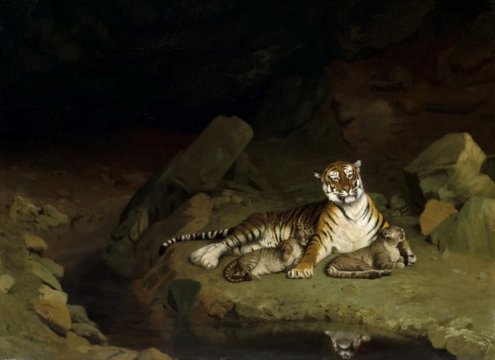 Tigress and Her Cubs by Jean-Leon Gerome