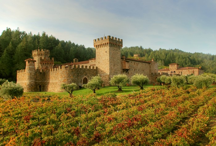 Castello di Amorosa winery with vineyards