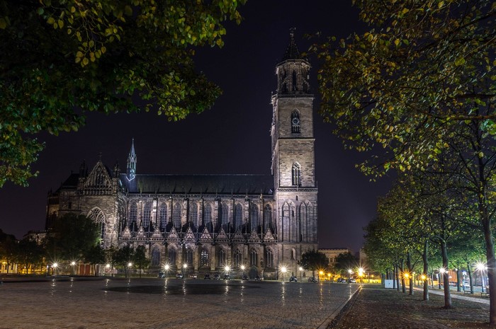 Magdeburg Cathedral at night in Germany