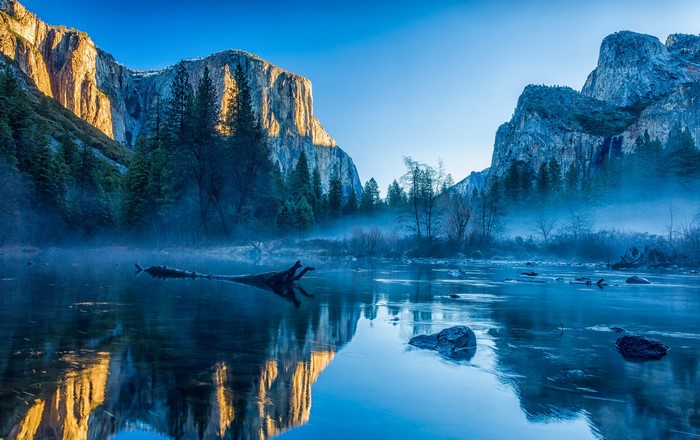 Yosemite National Park Mountains and River at Sunrise