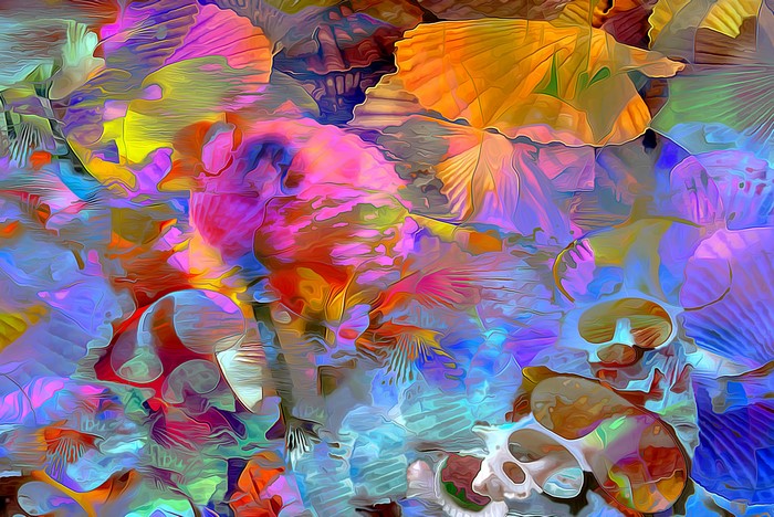 Abstract colorful shells and skulls