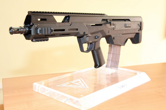 MSBS assault rifle on a display stand