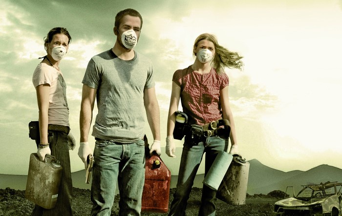 Chris Pine, Piper Perabo, and Emily VanCamp in a post-apocalyptic setting