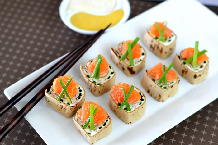 Salmon and cream cheese pinwheels with chives