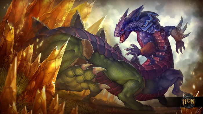 Two monsters fighting in Heroes of Newerth