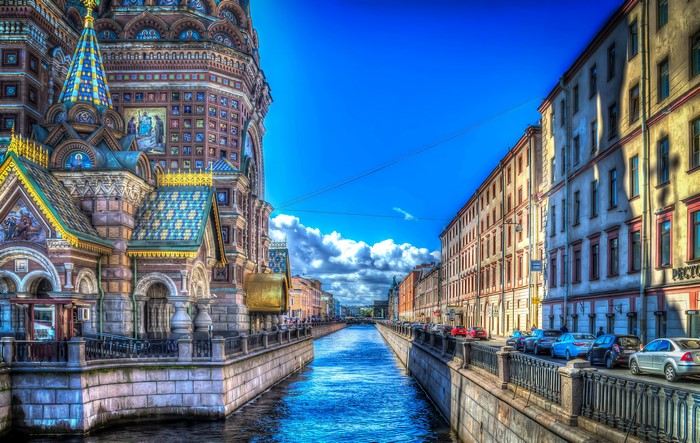 Church of the Savior on Spilled Blood and canal in St. Petersburg, Russia