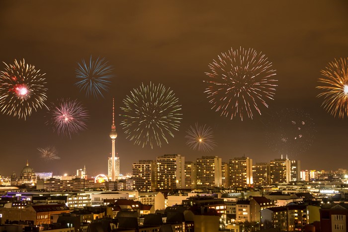 Berlin, Germany Fireworks Display Over City Skyline