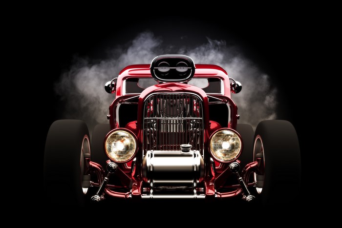 Red hot rod with smoke