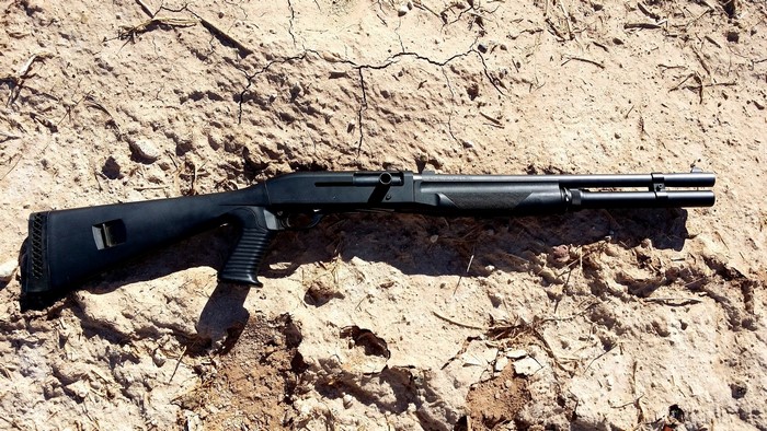 Benelli M1 Shotgun on Dry Ground
