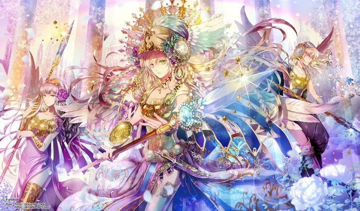 Three angelic mages with staffs and wings