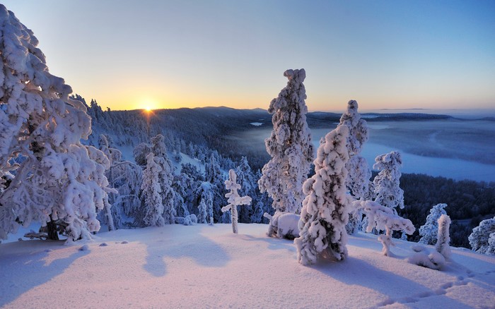 Winter Sunrise over Konttainen Ruka Kuusamo, Finland