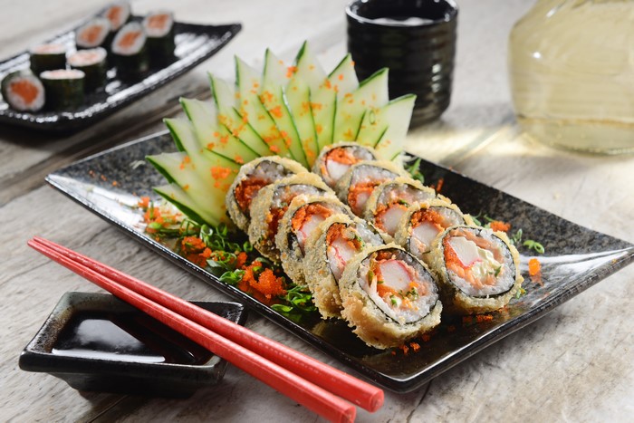 Sushi with Cucumbers and Soy Sauce