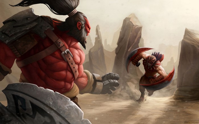 Bloodseeker from DOTA 2 in a desert battle