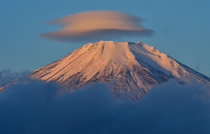 Mount Fuji with lenticular cloud and fog