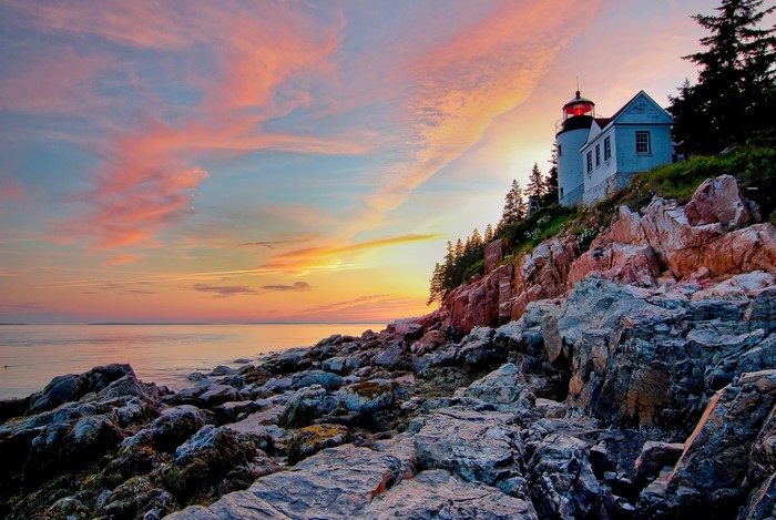 Bass Harbor Head Light Lighthouse at sunset
