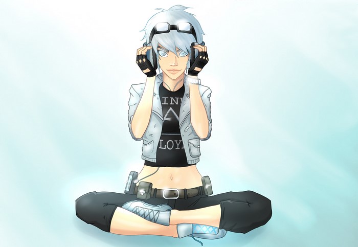 Quicksilver from X-Men wearing headphones