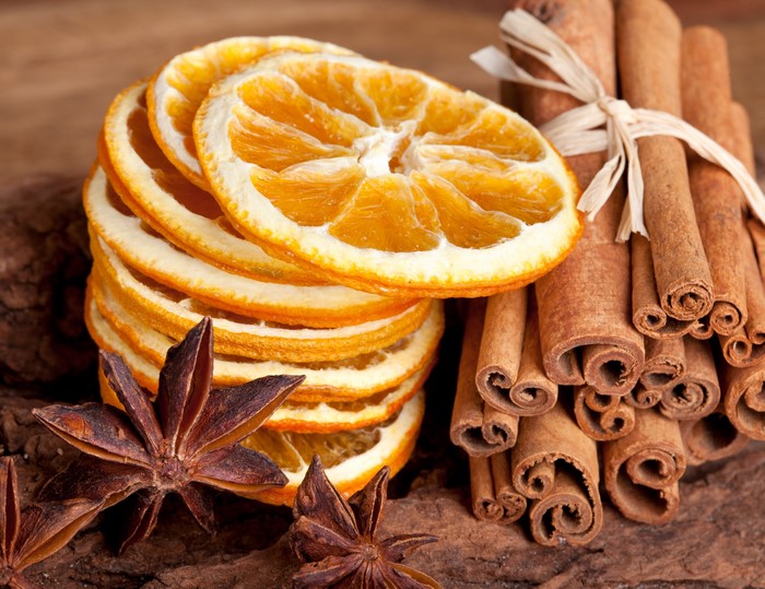 Dried Orange Slices, Cinnamon Sticks, and Star Anise