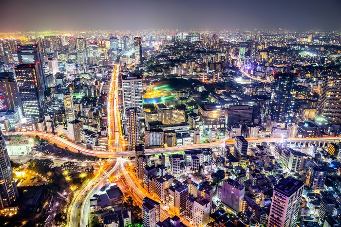 4K Nighttime Aerial View of a Japanese Megapolis