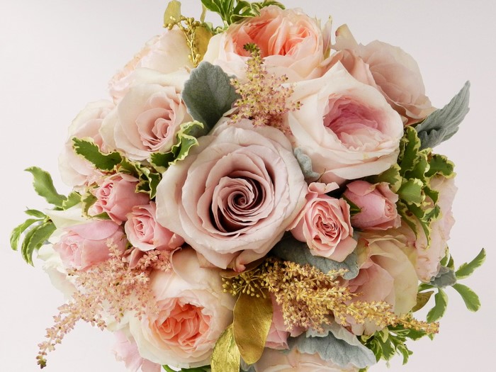 Pink and Peach Rose Bouquet with Greenery
