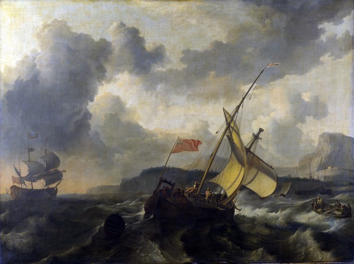 An English Vessel and a Man-of-war in Rough Sea