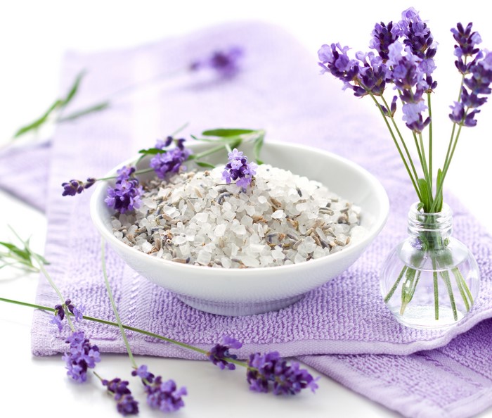 Lavender bath salts with flowers